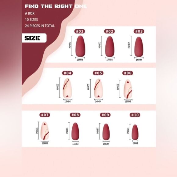 💕5/$18 Almond Heart & Gold Stripe Design Press on Nails - Picture 4 of 5